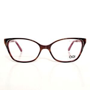 New Womens OGI Mulberry Toffee Designer Cat Eyeglasses Frames & Case Made Japan